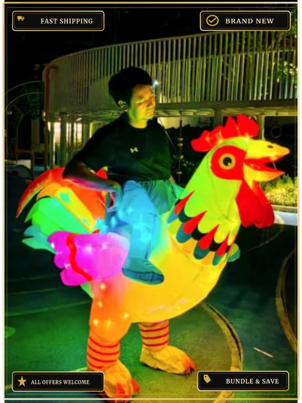 Adult Inflatable Ride-On Rooster Costume Smart LED Lights Adjustable - Picture 3 of 6